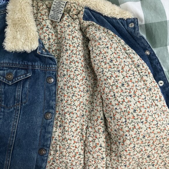 Y2K Roxy Jean Jacket Womens M Faux Fur Trim Gilmore Girls Lorelai 2000s Snap - Picture 8 of 9